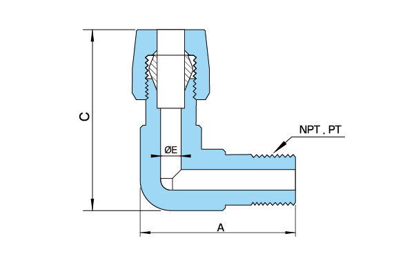 PTFE L-Type Male Connector Specification drawing